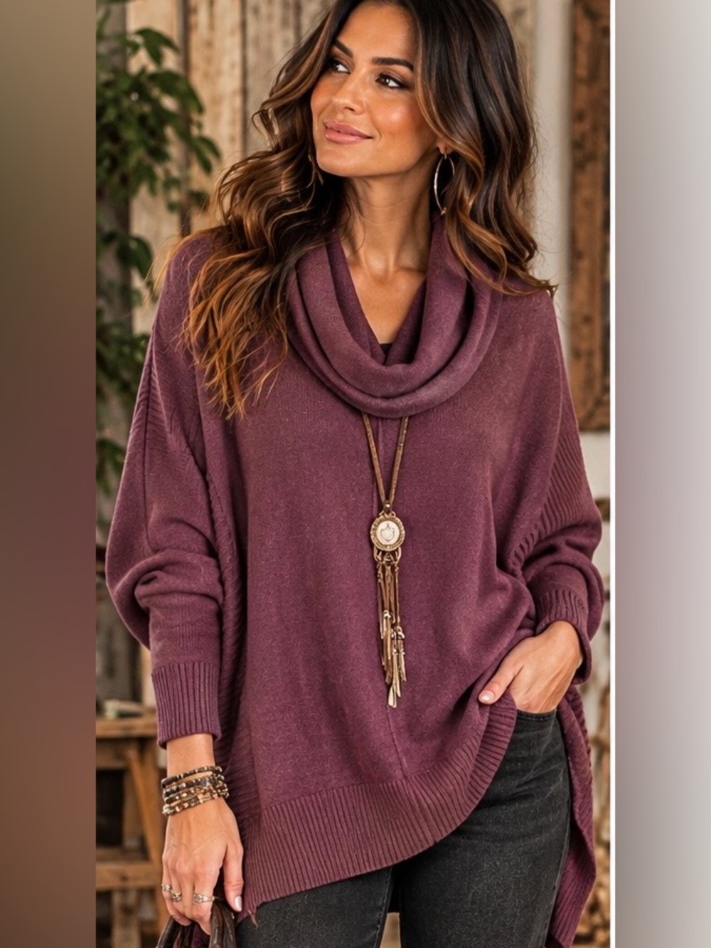 Halogen 100% Cashmere Plum Cowl Neck Dolman Sweater L
